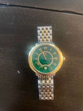 Michele Two-Tone Bracelet Watch with Green Dial